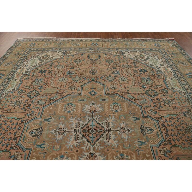 Geometric Tabriz Vintage Persian Area Rug Handmade Wool Carpet - 9'11" x 12'7"