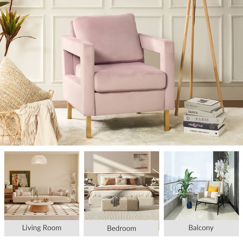 Valentina Comfy Accent Armchair with Golden Metal Legs and Removable Cushions by HULALA HOME