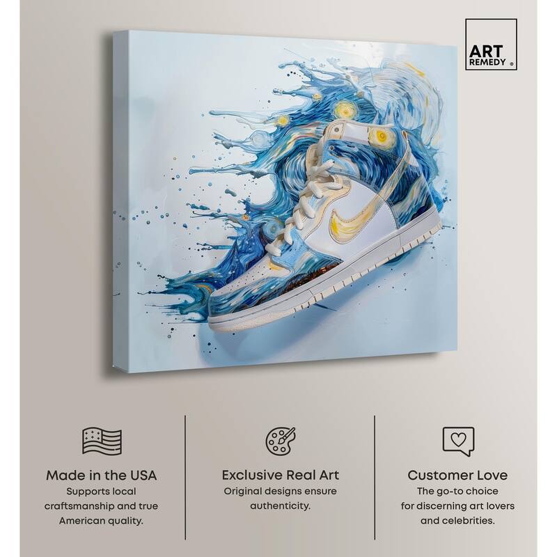 Starry Night Sneaker Splash Canvas by Art Remedy, Gallery Wrapped