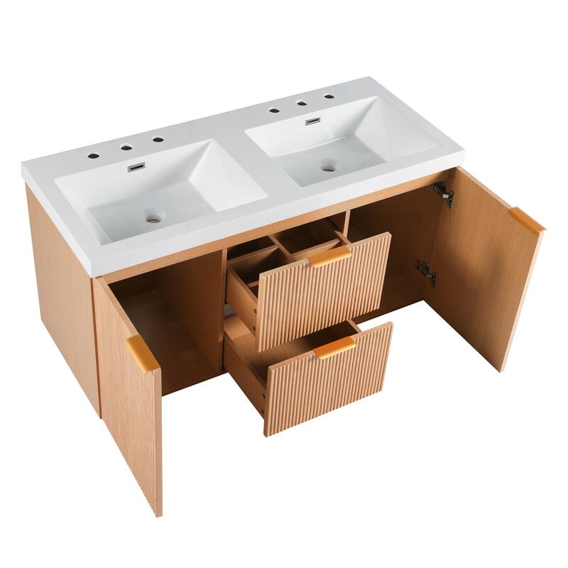 GDFStudio - Mercer Transitional Wall Mounted Bathroom Vanity Cabinet with Double SMC Sink, Soft Close Doors & Drawers