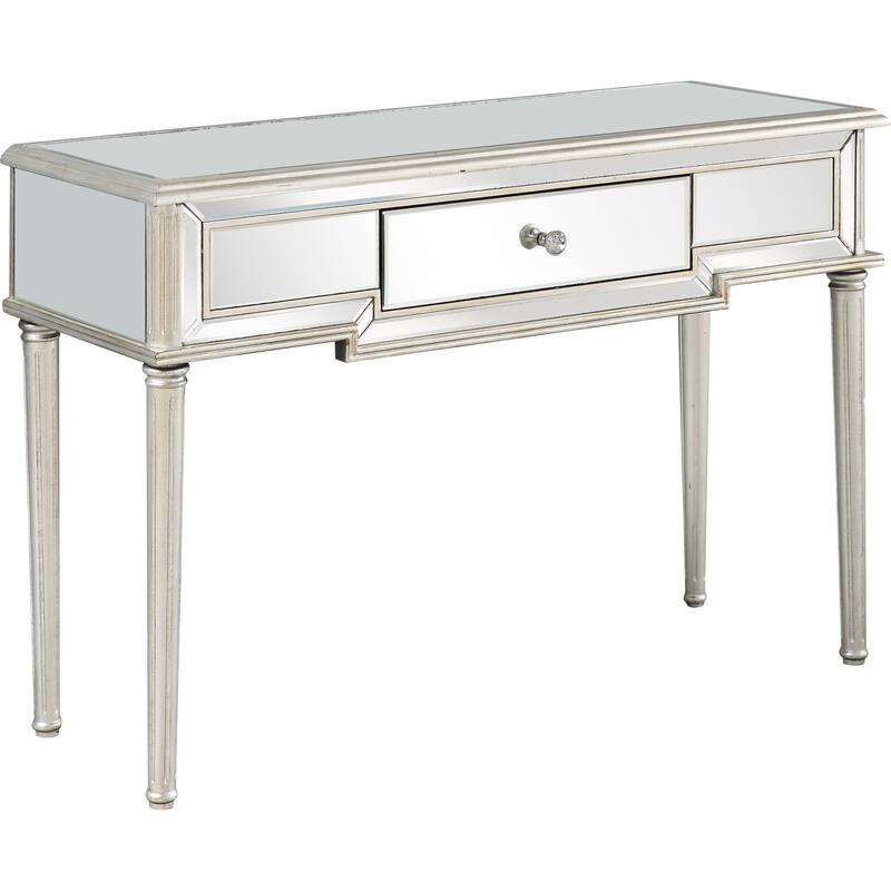 Silver Mirrored Glass Console Table, Antique Finish and 1 Drawer - 48” L x 17.2” W x 33.2” H
