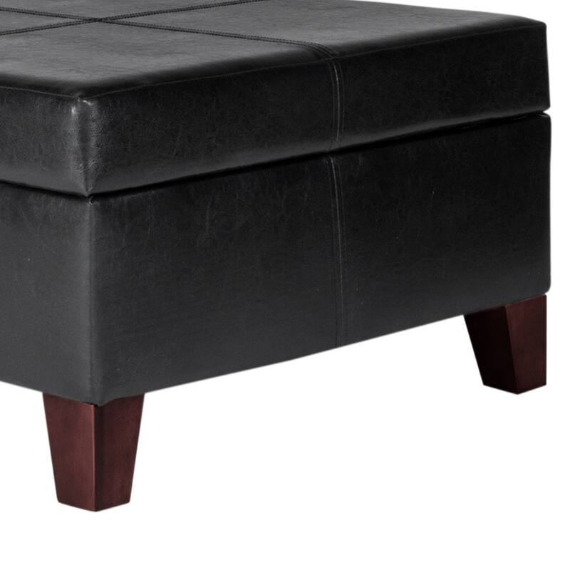 Leatherette Upholstered Wooden Ottoman With Hinged Storage, Black and Brown, Large - 15.75 H x 28 W x 28 L