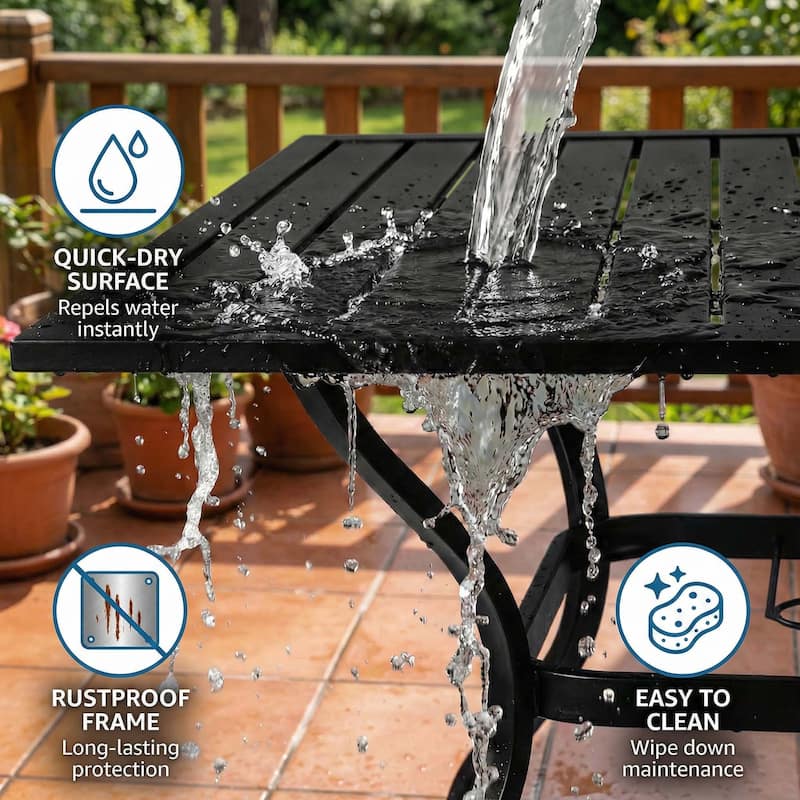 Metal Steel Slat Patio Dining Table Square Backyard Bistro Table Outdoor Furniture Garden Table