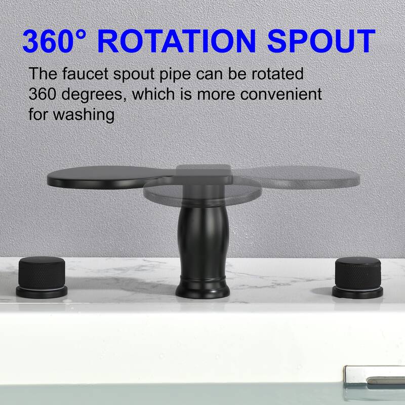 3 Holes 8 Inch Widespread Tub Faucet Waterfall Swivel Spout Bathtub Faucets with Two Handles Tub Fillers with CUPC Supply Hoses