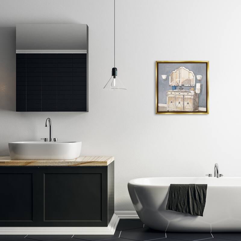 Stupell Traditional Bathroom Sink & Mirror Framed Floater Canvas Wall Art Design By Charlene Olson