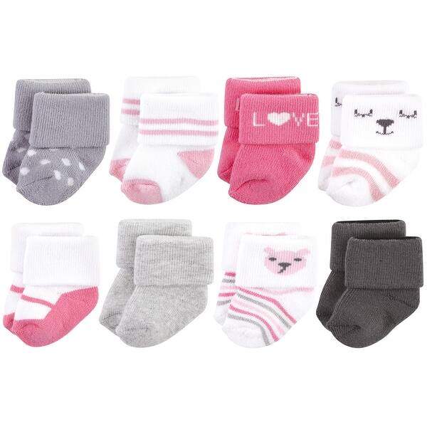 slide 1 of 1, Hudson Baby Infant Girl Cotton Rich Newborn and Terry Socks, Bear Girl 8Pk Bear Girl 8-Pack - 6-12 Months