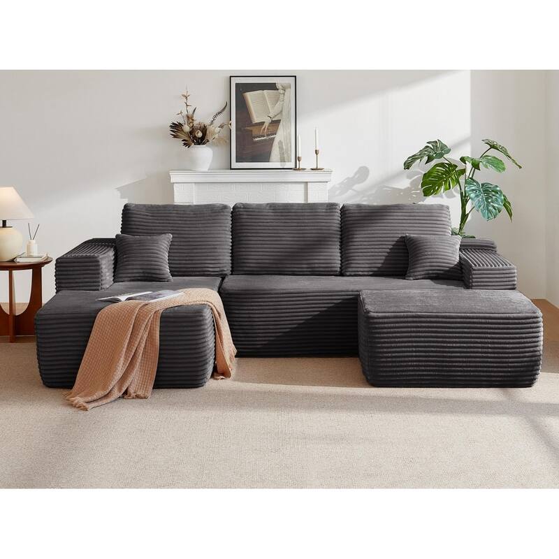 104'' L-Shaped Modern Modular Sectional Sofa with Moveable Ottoman