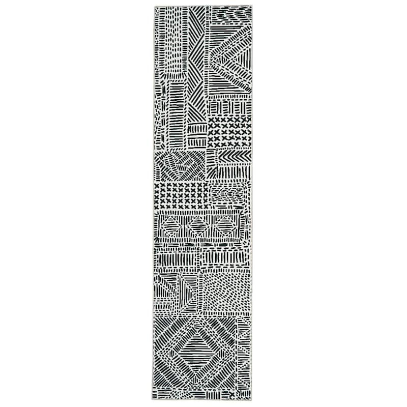 Cayden Machine Washable Geometic Area Rug - 2' x 8' Runner - Black