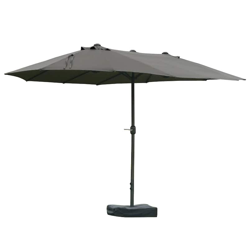 15-Foot Steel Rectangular Double-Sided Outdoor Patio Umbrella with Easy Crank and Sun Protection