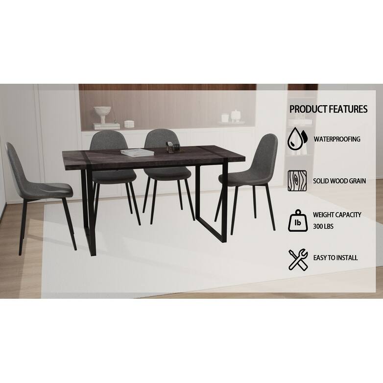 Modern Style 5-Piece Dining Set with Rectangular Wooden Kitchen Table and 4 Round Corner Suede Dining Chairs