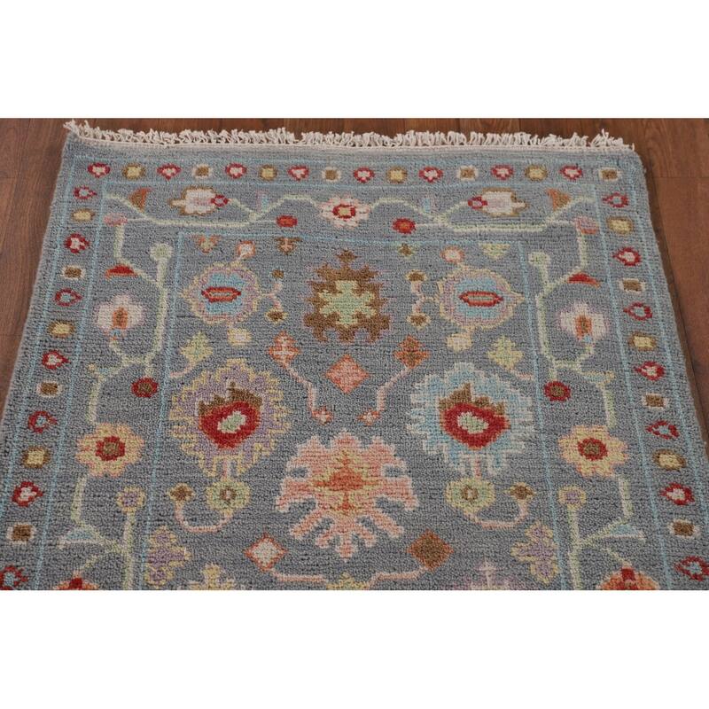 All-Over Floral Oushak Indian Runner Rug Handmade Wool Carpet - 2'7"x 9'11"