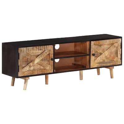 vidaXL TV Stand 55.1"x11.8"x18.1" Rough Mango Wood and Solid Wood Acacia - 55.1" x 11.8" x 18.1"
