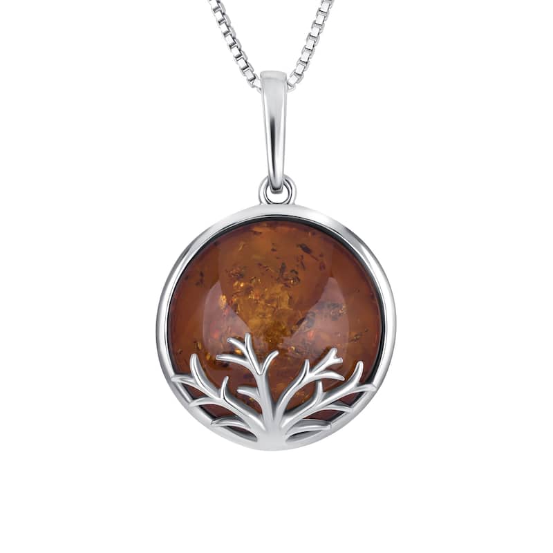 Baltic Amber Tree Pendant Necklace in Sterling Silver