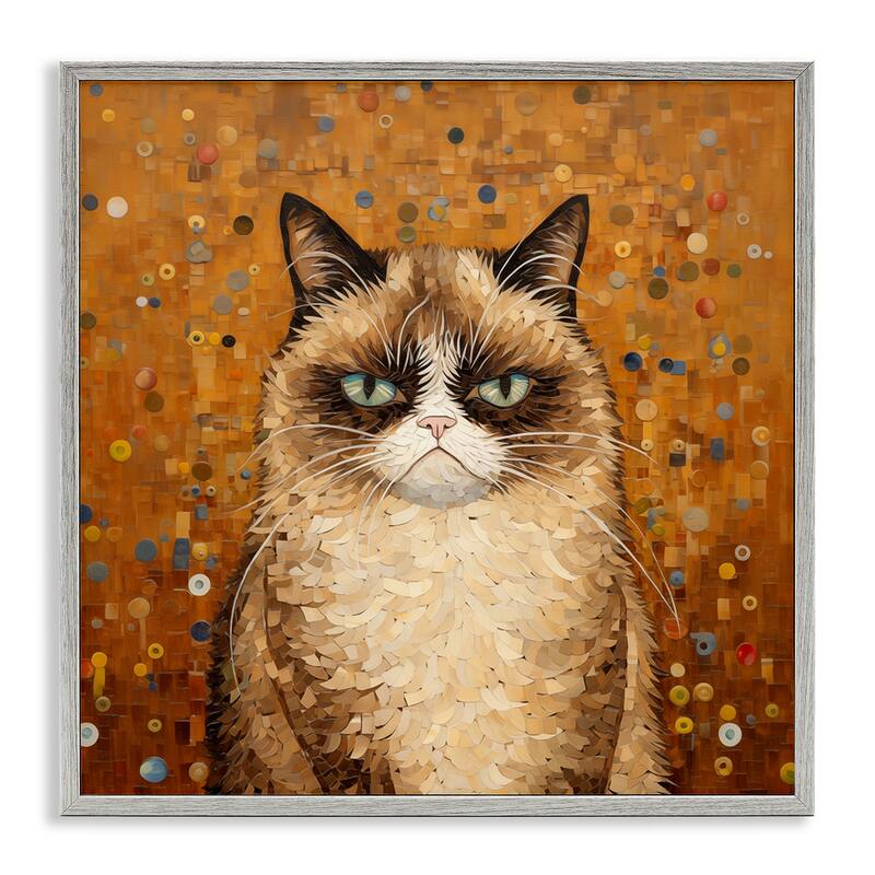 Stupell Grouchy Cat in Classic Style Framed Giclee Art Design By Arlington Prints - 24 x 24 - Grey