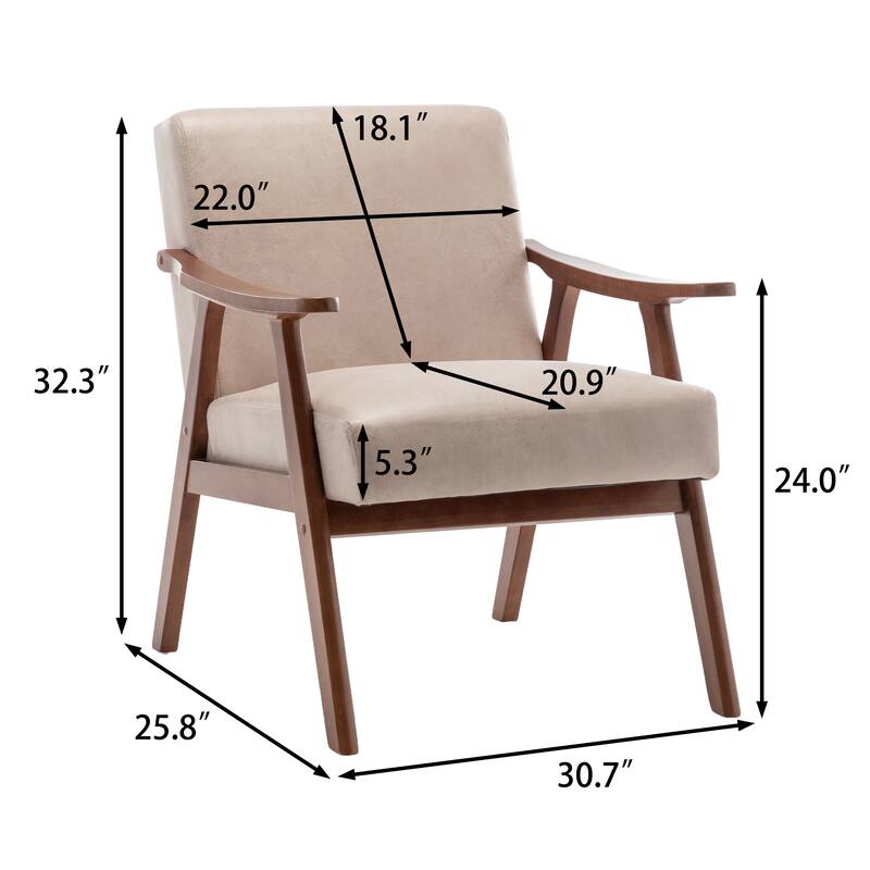 Mid-Century Modern Chair, Living Room Chair with Solid Wood Frame, Accent Chair Extra-Thick Backrest, Wingback Chair