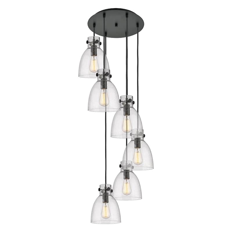 Innovations Lighting Newton Bell - 6 Light 8" Cord Hung Multi Pendant - 14" Canopy - Seedy/Matte Black