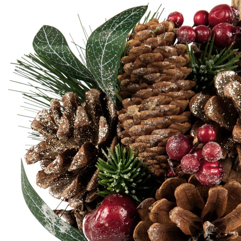 6" Green Mixed Foliage Pinecone Berries Hanging Christmas Ornament