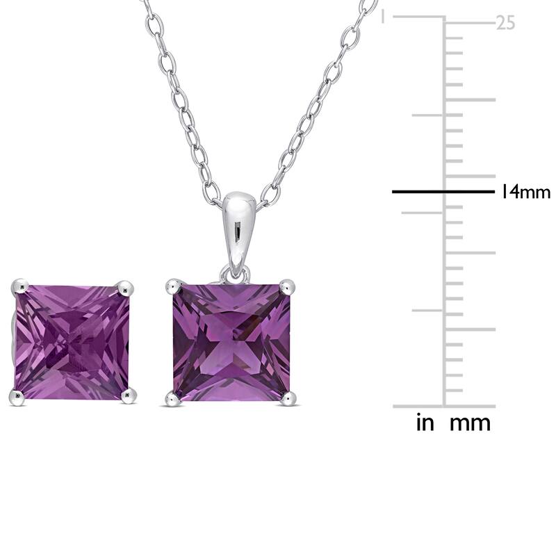 Miadora 7 5/8ct TGW Square Simulated Alexandrite Set With Chain in Sterling Silver
