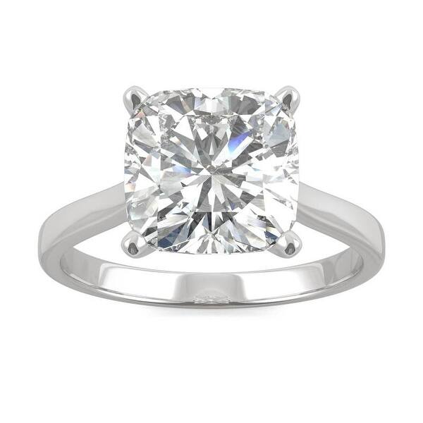slide 1 of 17, 3.30ct Moissanite Cushion Solitaire Engagement Ring in 14k Gold