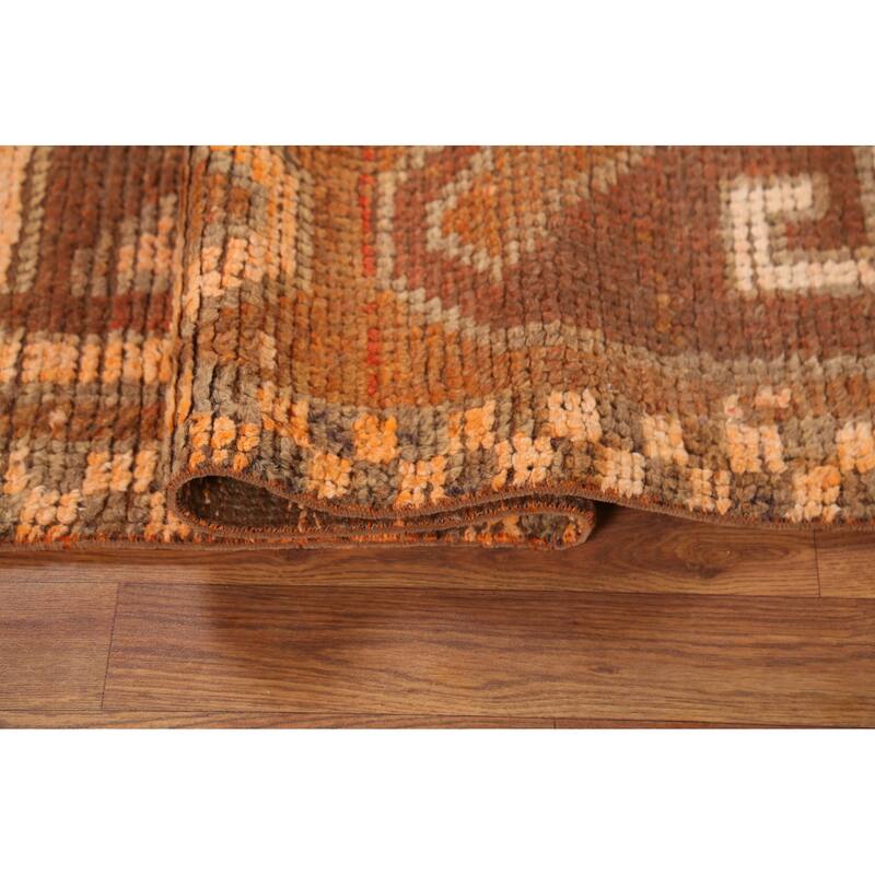 Brown Oushak Turkish Vintage Runner Rug Hand-Knotted Wool Carpet - 3'5"x 10'9"