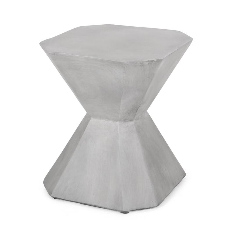 17.25 in. Gray Hexagon Concrete End Table, Durable Hourglass Frame