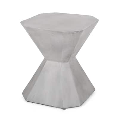 17.25 in. Gray Hexagon Concrete End Table, Durable Hourglass Frame