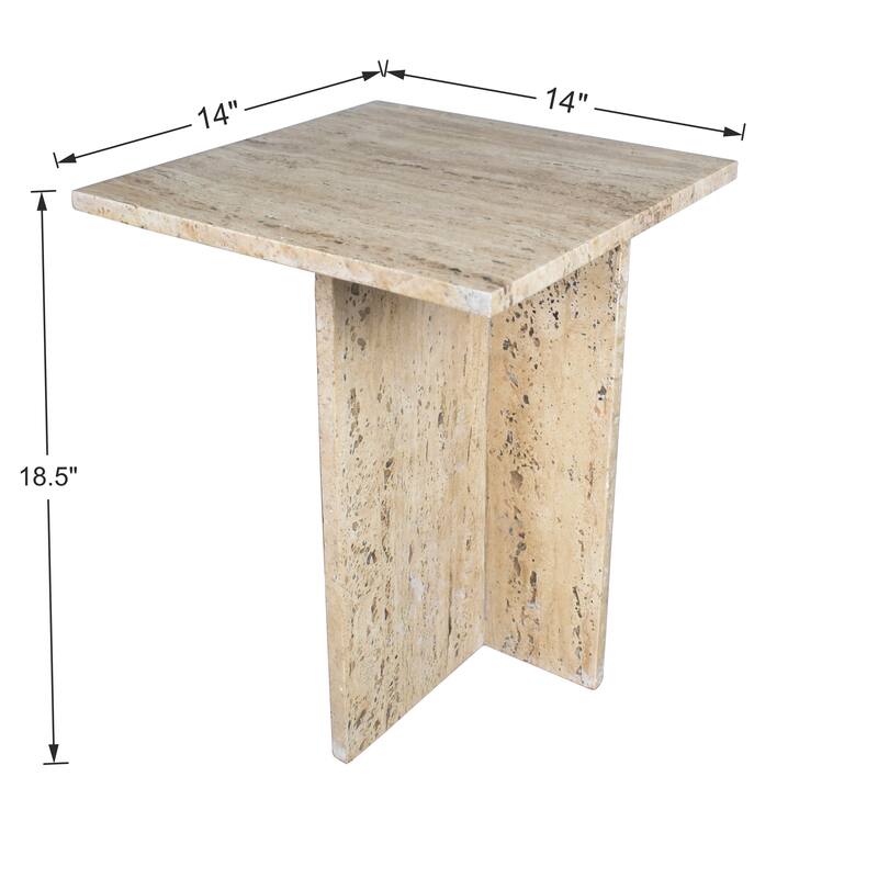 Venus 18.5" Contemporary Natural Marble Handmade T-Shaped End Table, Gray/Beige, by JONATHAN Y.