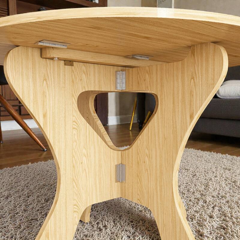 43 Inch Folding Dining Table for Small Spaces, Round MDF Veneer Foldable Kitchen Table with Slim Storage Design