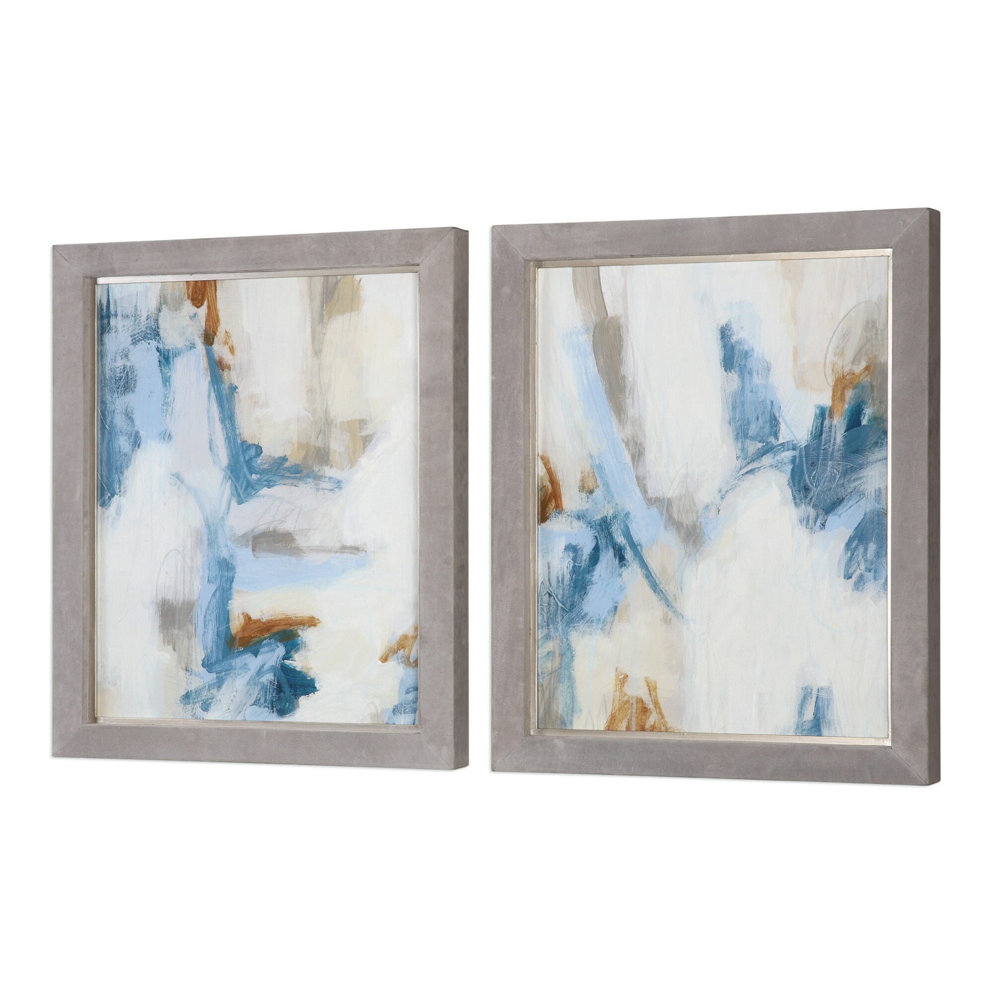 Shop Uttermost 41493 Intermittent Two Piece Framed Abstract Painting On Blue Silver Leaf Overstock 23005480