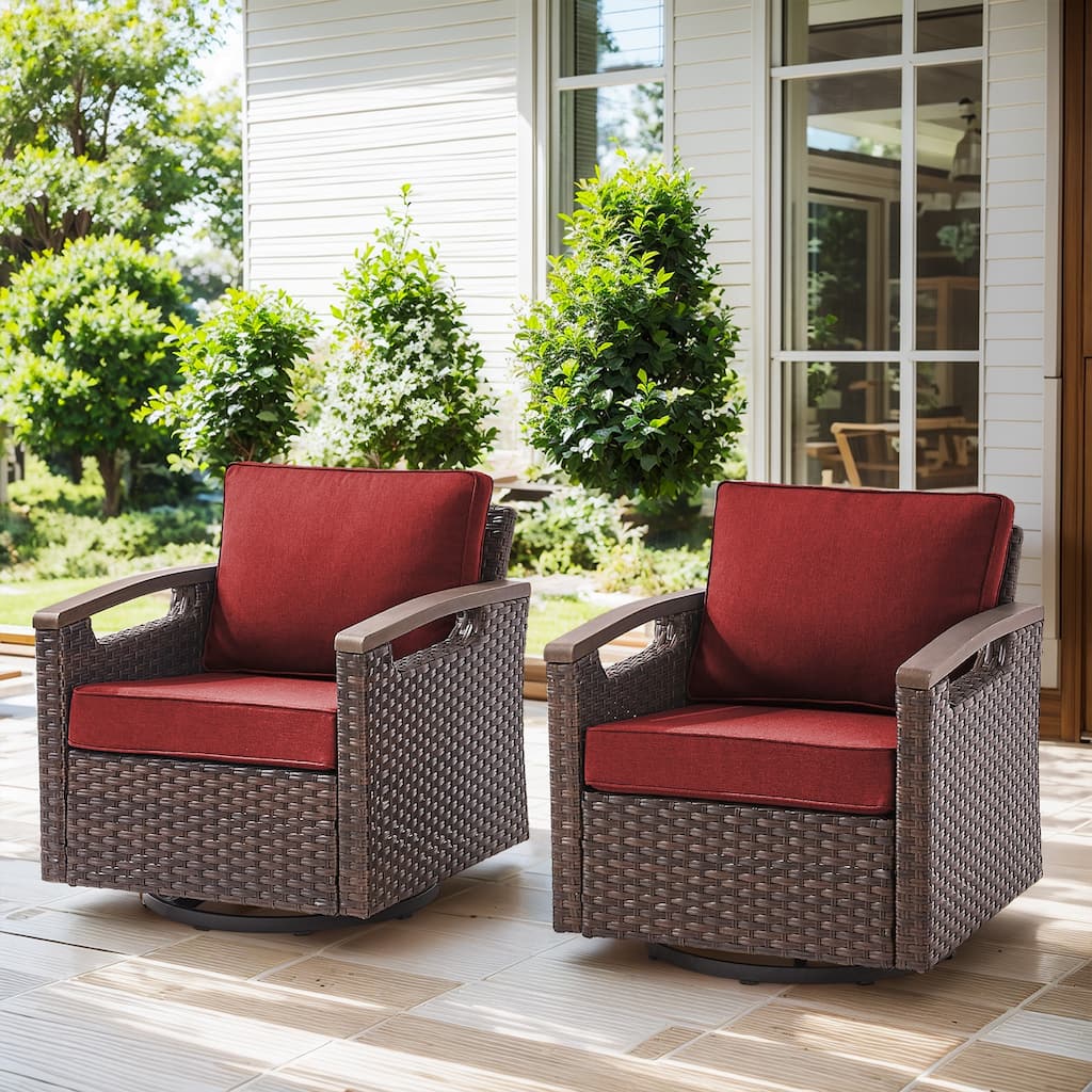 Outdoor 360° Swivel Chair with Red Cushion