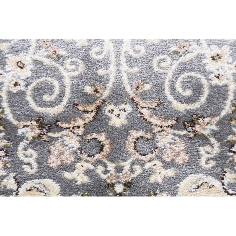 Grey Floral Medallion Transitional Turkish Rug Oriental Carpet