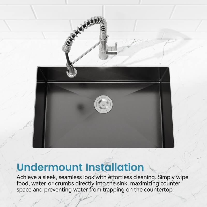 Handcrafted Black 30 Inch Single Bowl Undermount Workstation Kitchen Sink 18-Gauge - 30" L × 19" W × 10" H