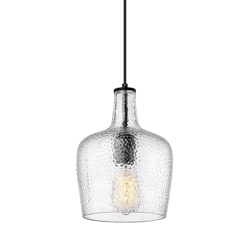 1-Light Hammered Glass Pendant Light - Clear