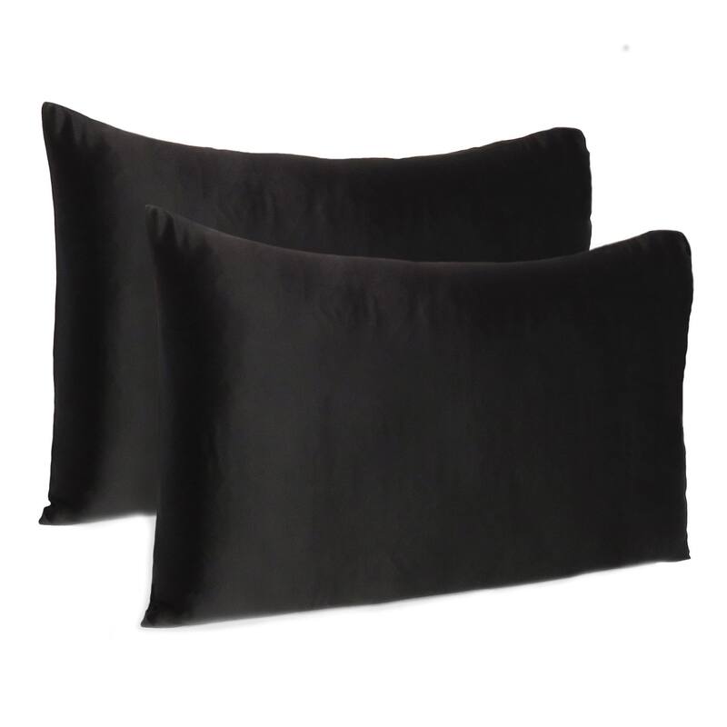 HomeRoots Black Dreamy Set Of 2 Silky Satin Queen Pillowcases