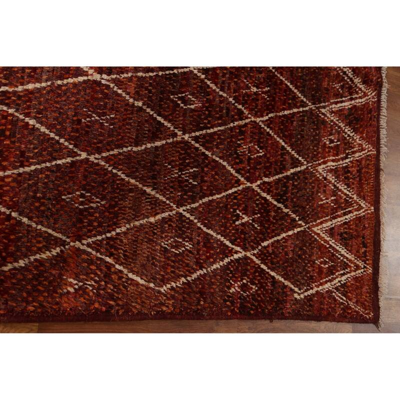 Hand Knotted Oriental 100% Wool Carpet Modern Geometric Red Moroccan Area Rug - 7' 10'' X 5' 7''