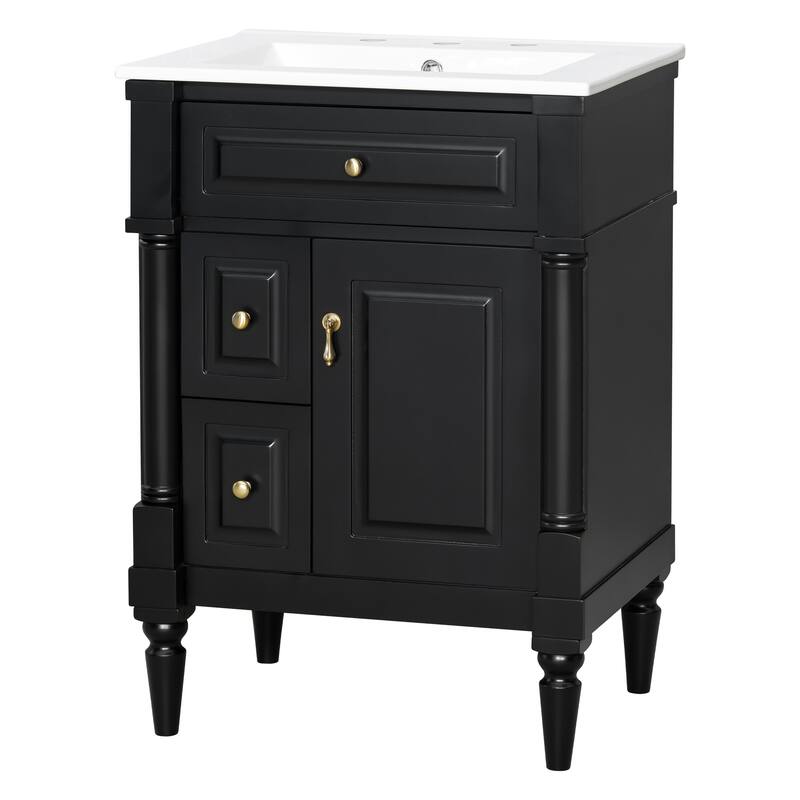 Roomfitters 24" Bathroom Vanity with Sink, Solid Wood Frame, Flip Drawer, 2 Drawers & Door Rack