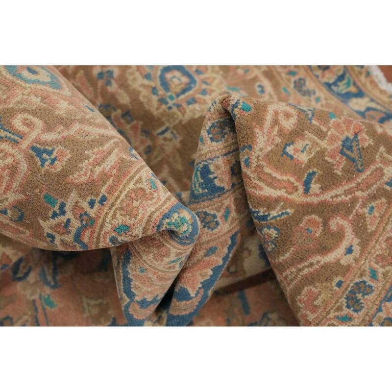 Hand Knotted Oriental 100% Wool Carpet Traditional Floral Pink Mashad Area Rug - 13' 1'' X 9' 8''