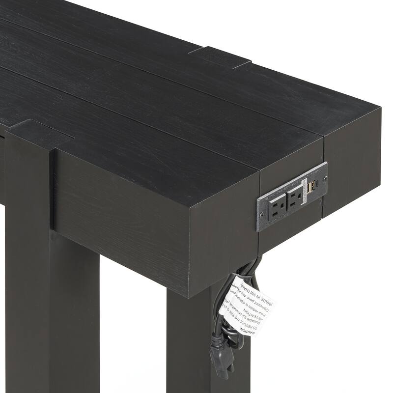 Rustic Minimalist Console Table with Hidden Drawer, Side Power Outlet,Wood Entryway Table for Entryways, Living Rooms