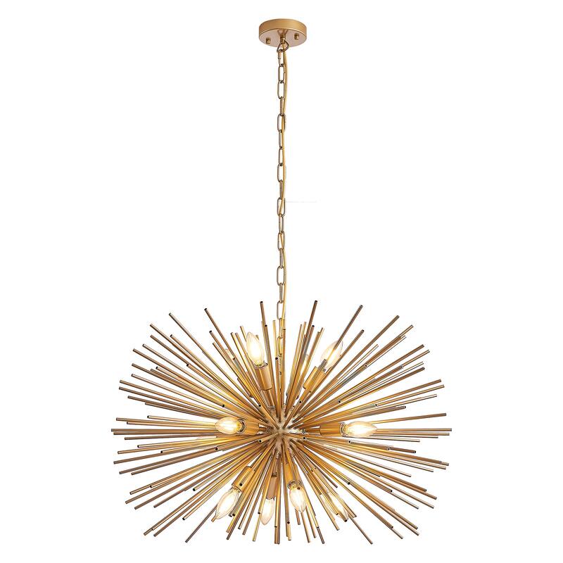 29" Mid-Century Modern 12-Light Starburst Chandelier - Sputnik Pendant Light Fixture (Bulb Not Included) - Gold