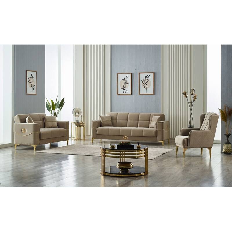 Carso 3 Pieces Living Room Sets 1 Sofa 1 Loveseat 1 Chair - Beige