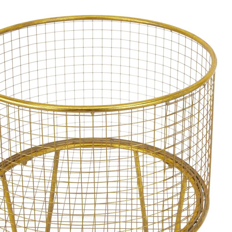 Metal Deep Set Metal Mesh Laundry Basket Storage Cart with Wheels - Gold or White - Roche River Decor