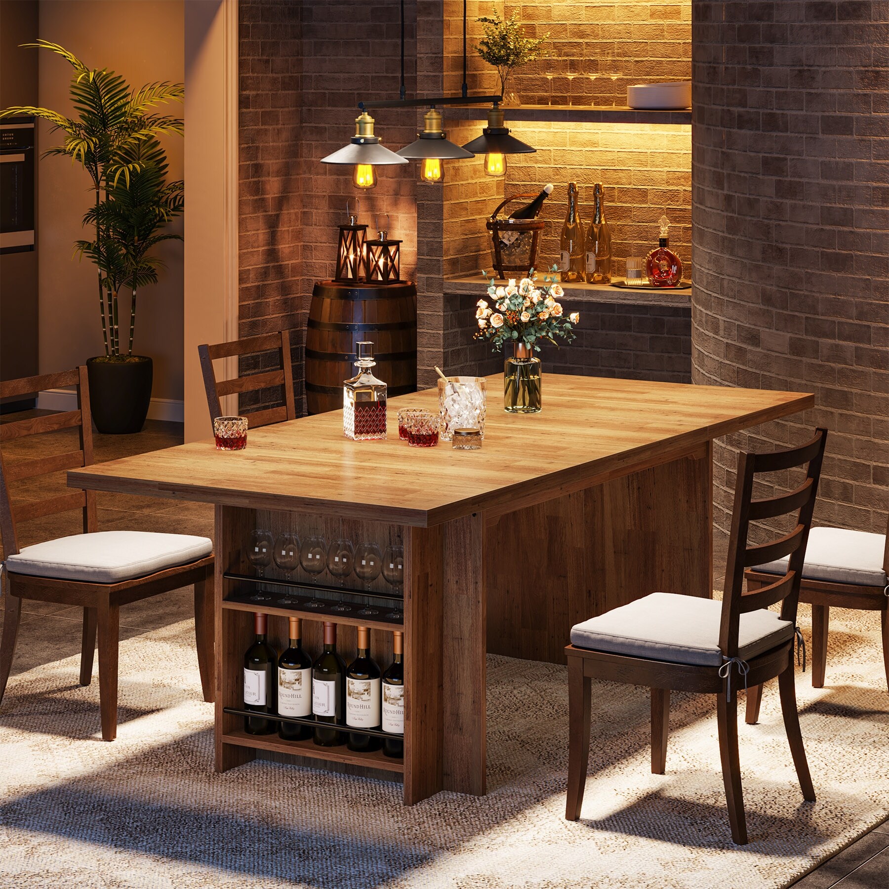 6-8 Rectangular Dining Table with Storage, 63-Inch Kitchen Table