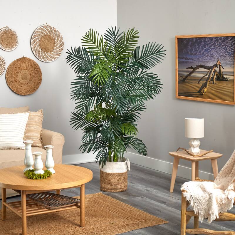 Palm Tree 6.5Ft Indoor - Realistic Artificial Palm with Jute Planter - Tropical Home Decor - Green