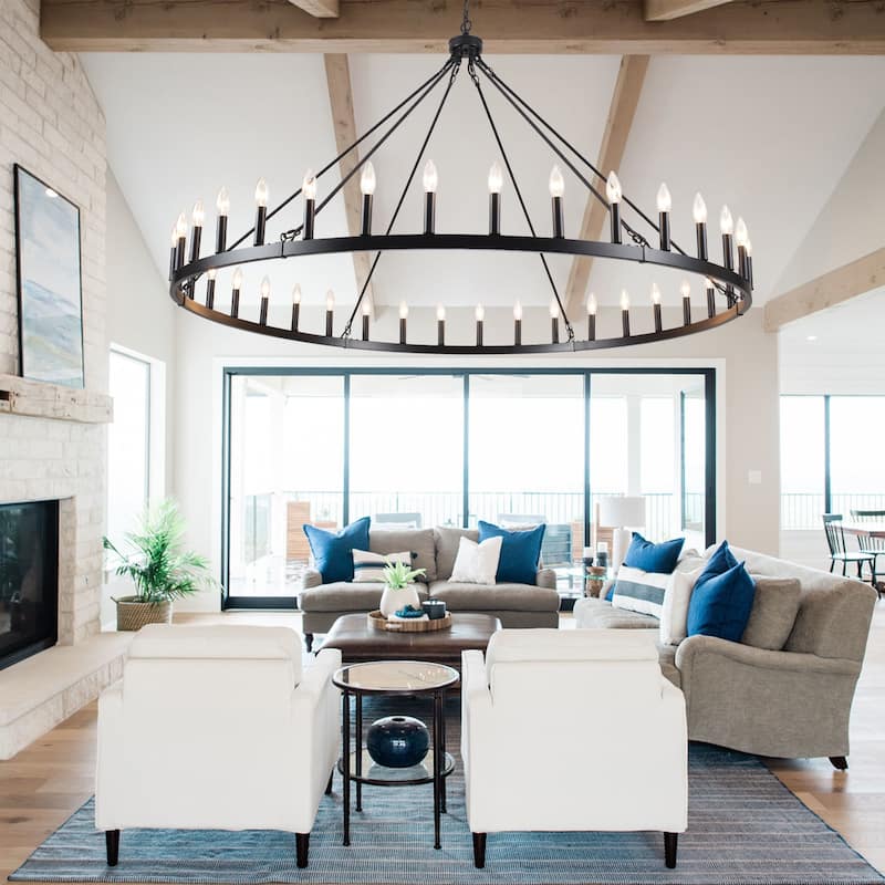 36-Light 47 in. Large Modern Farmhouse Candle Wagon Wheel Chandelier for Living Room