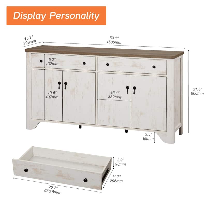 WAMPAT Large Sideboard Buffet Cabinet with Storage, 59"