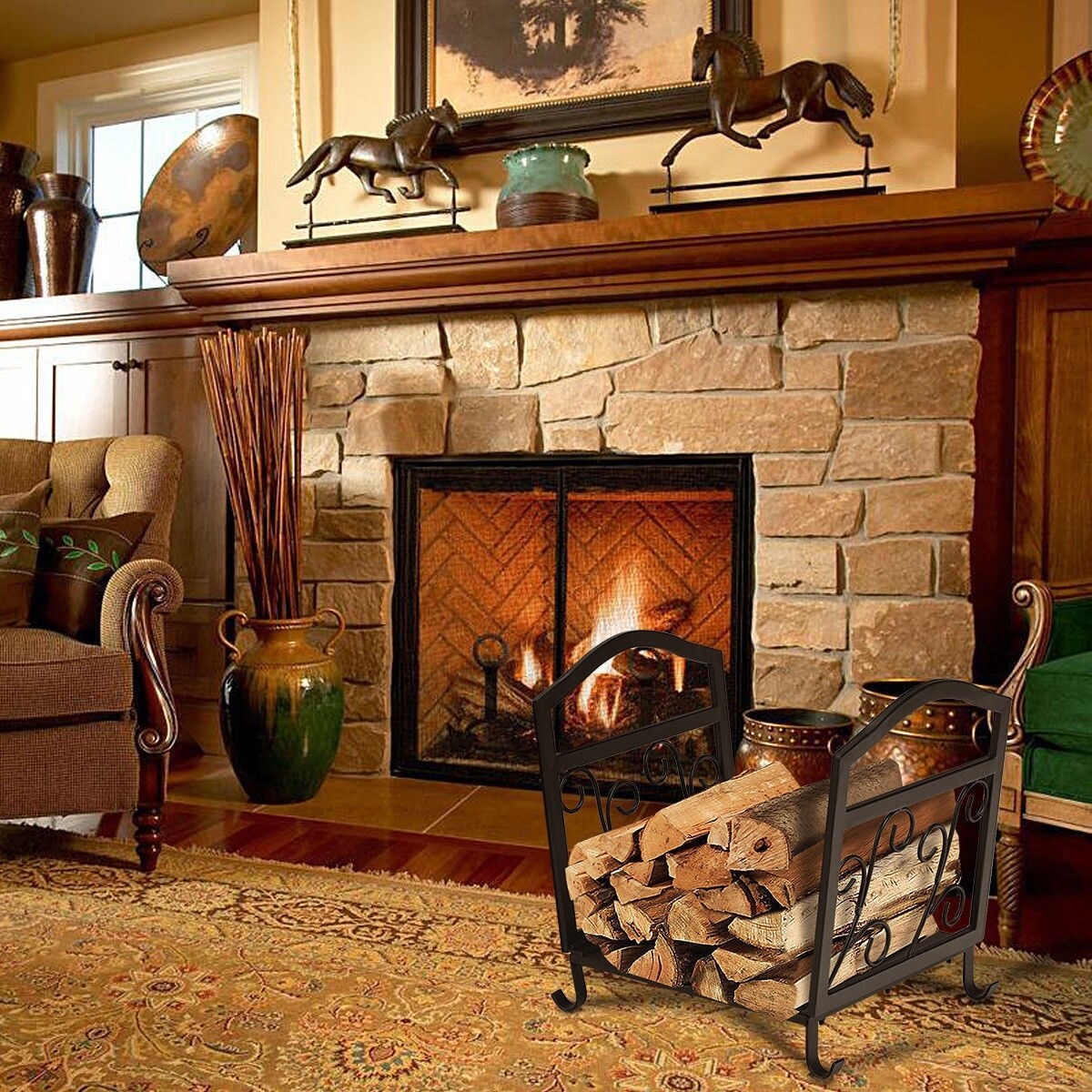 Shop Fireplace Log Holder Wrought Iron Indoor Fire Wood Rack