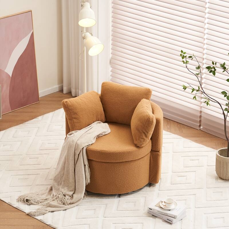 Teddy Fabric Swivel Storage Chair With Back Cushion