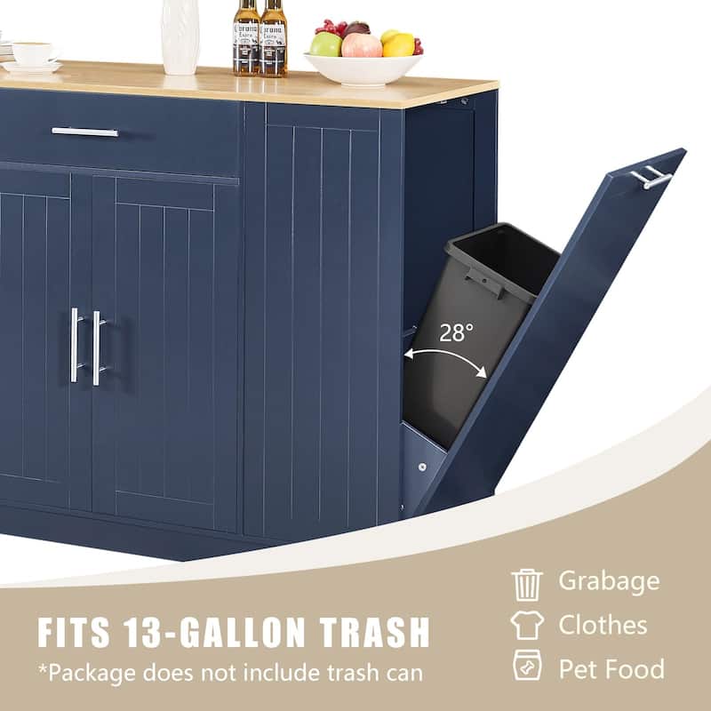 53'' Kitchen Storage Islands with Drawers and Trash Can Storage for Kitchen & Dining. Modern Farmhouse Design