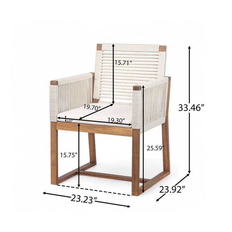 Christopher Knight Home - Noah Outdoor Dining Armchair Chairs（Set of 2) with Rope Design Back Patio Chairs,Washable Cushion