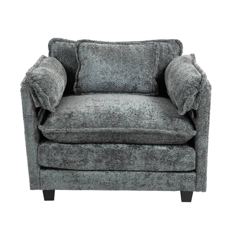 55" Oversized Single Sofa Chaise Lounge with Ottoman, Comfy Reading Chair Upholstered Sleeper Chair with Side Pockets